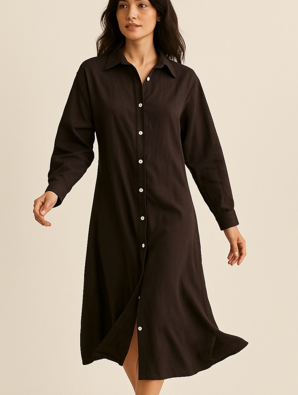 Vestido Camisero Largo Marrón Almaz Colectiva - Elegancia Relajada