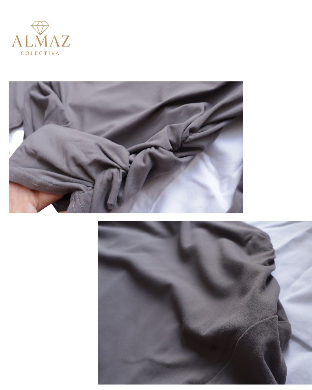Top de Manga Larga Fruncido Almaz Colectiva - Elegancia Casual en Gris
