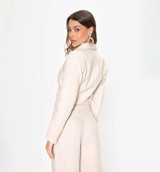 Blazer Crop Elegante en 100% Lino – Estilo Sofisticado y Fresco