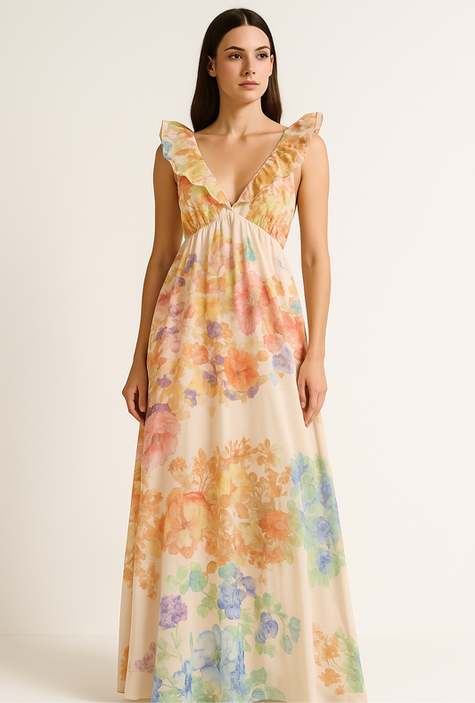 Vestido Boho de Seda Estampado Floral Almaz Colectiva