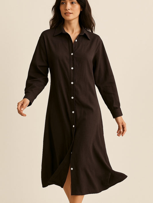 Vestido Camisero Largo Marrón Almaz Colectiva - Elegancia Relajada