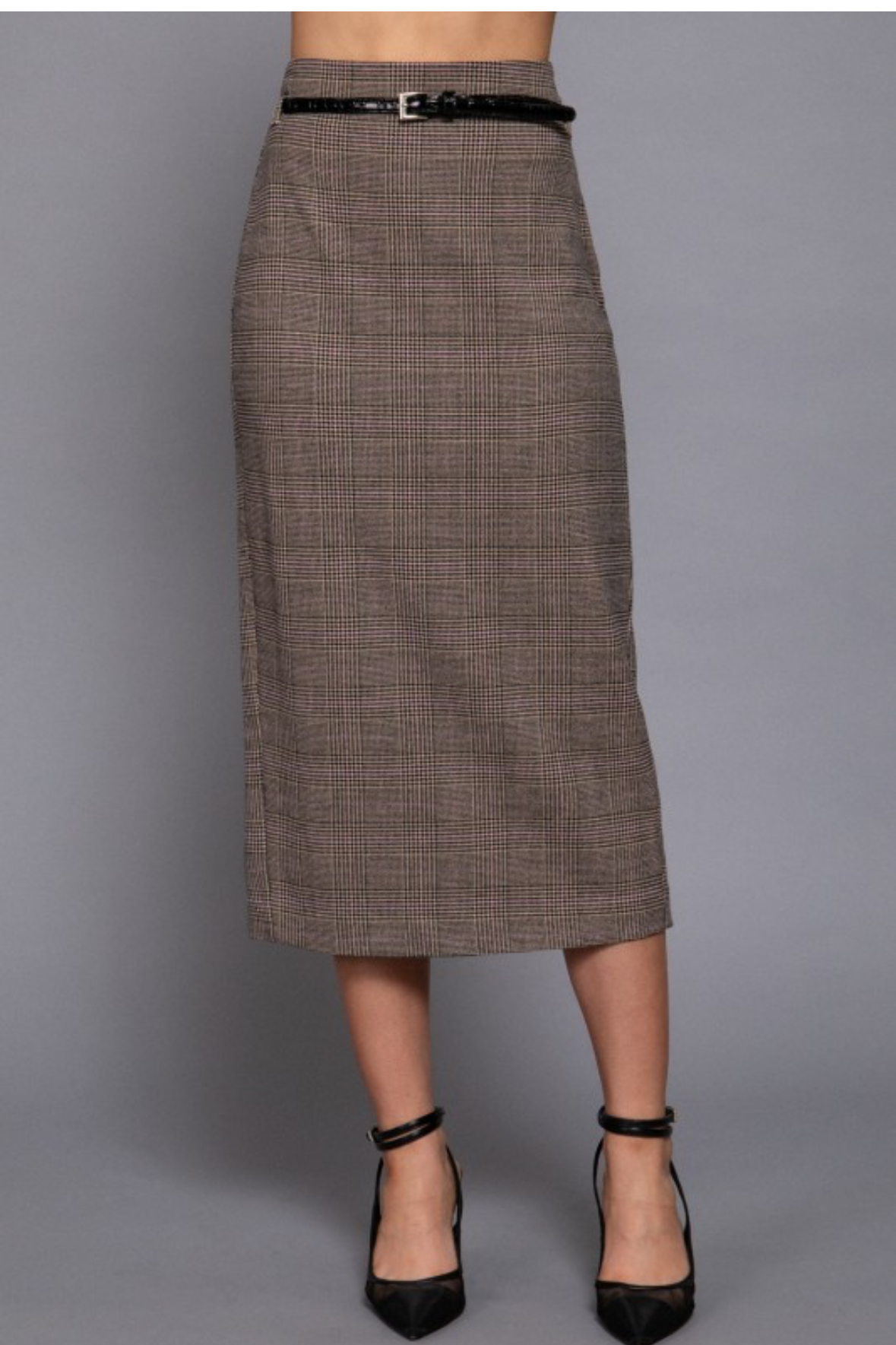 FALDA MIDI DE CUADROS CON FAJITA