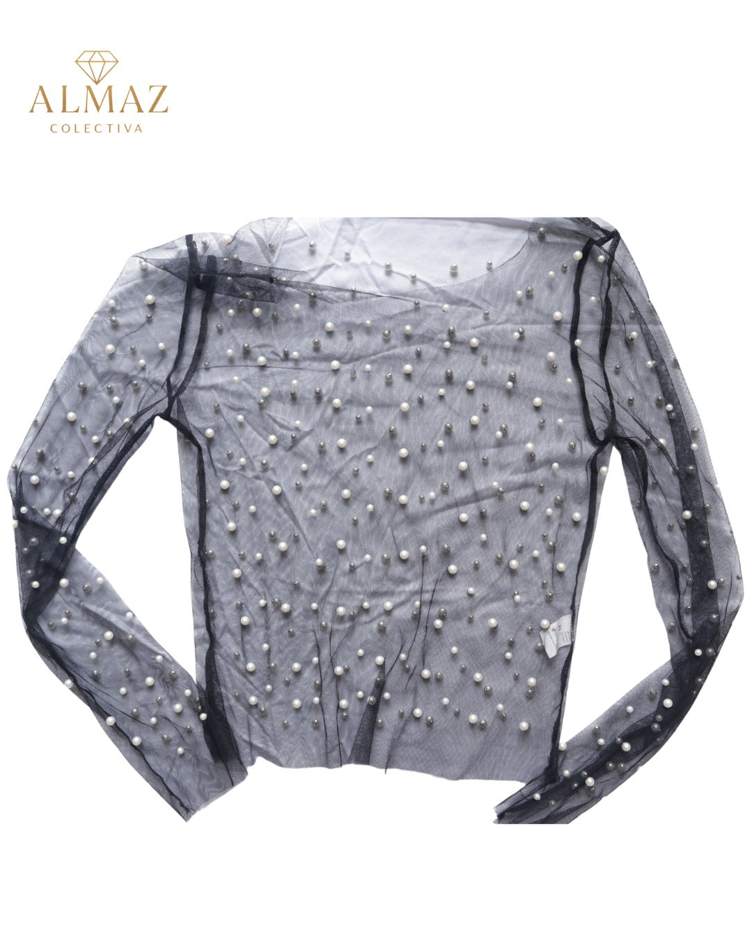 Top de Malla Transparente con Perlas - Elegancia y Sofisticación - Almaz