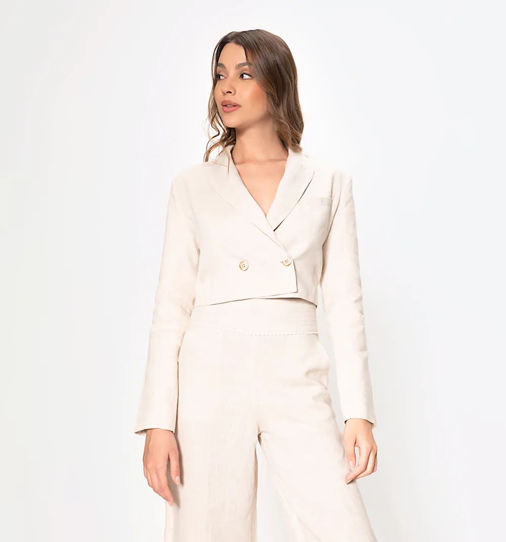 Blazer Crop Elegante en 100% Lino – Estilo Sofisticado y Fresco