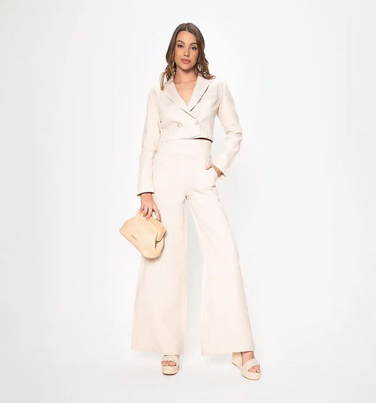 Blazer Crop Elegante en 100% Lino – Estilo Sofisticado y Fresco