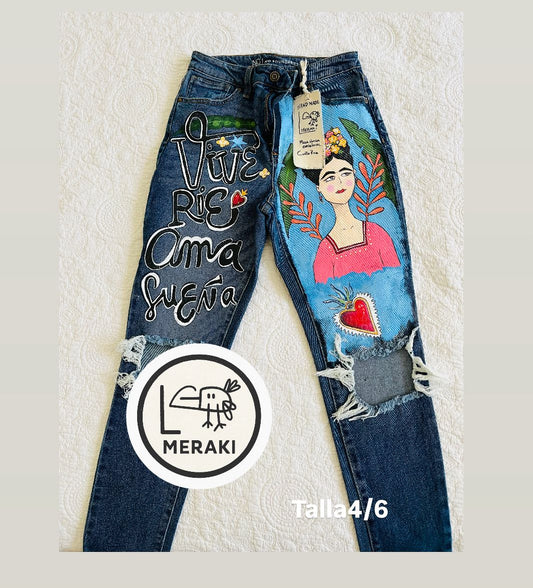 Meraki- Pantalón con diseño único pintado a mano